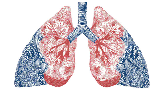 Stylized medical illustration showing human lungs windpipe and diaphragm anatomy educational respiratory system graphic isolated on white background