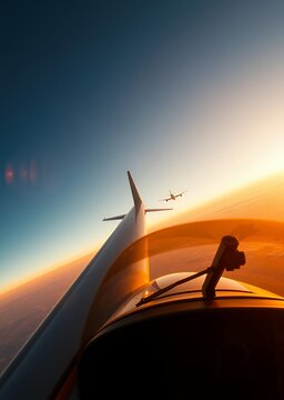 The plane is flying at the cruising level of the echelon in the evening at sunset cockpit airplane cockpit aircraft flight technology transportation aviation travel jet airline