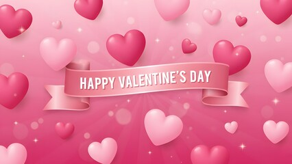 A festive Valentine's Day background with hearts and a pink banner