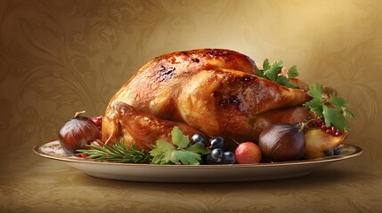 Intricate Traditional Roasted Turkey Icon Design Celebrating Thanksgiving with Vibrant Holiday Shades and Modern Culinary Appeal