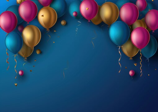 Festive Balloons with Confetti on a Blue Background for Party Decorations