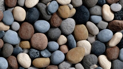 Detailed seamless pebble stone and river rock textured pattern with vector round elements for summer interior and game design illustration