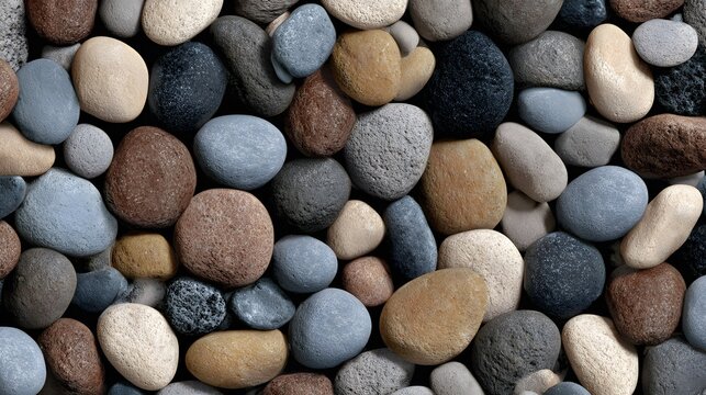 Detailed seamless pebble stone and river rock textured pattern with vector round elements for summer interior and game design illustration