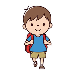 Obraz premium Smiling Boy Walking with School Backpack Vector