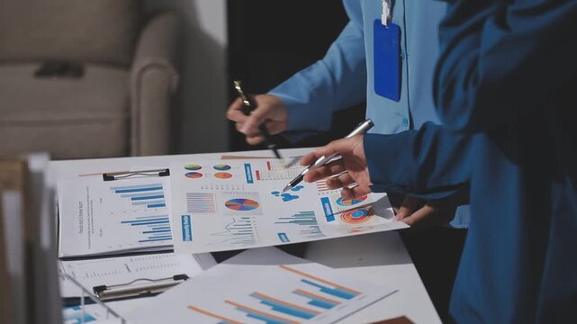 Asian male financial officer or accountant checking investment results Financial budget analysis Planning to summarize results and report to the meeting Audit concept and investment results.