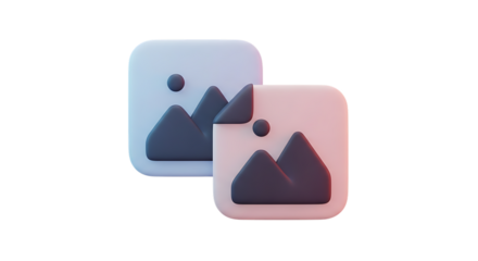 Two rounded square icons with mountain and sun graphics in blue and pink hues isolated on transparent background