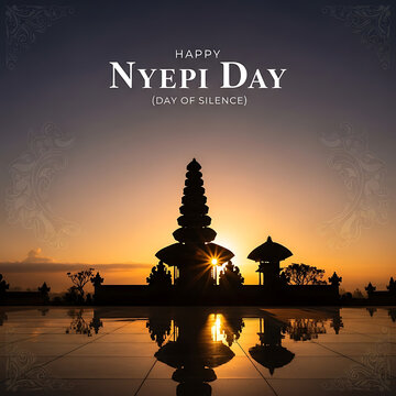 Sacred temple silhouette at twilight, reflecting the tranquil essence of Bali's Day of Silence, a moment of profound spiritual quietude