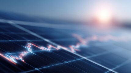 increase in electricity prices worldwide, photovoltaic power station with double exposure digital financial charts, stock market graph overlay, global energy crisis, green energy development