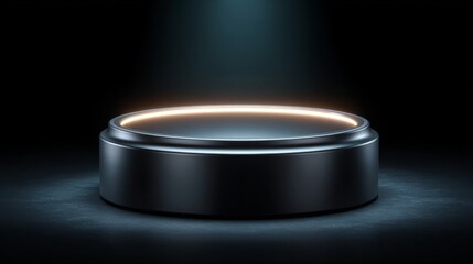 A sleek, futuristic podium illuminated by a single spotlight