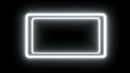 An illuminated neon rectangle against a dark backdrop. The frame glows brightly