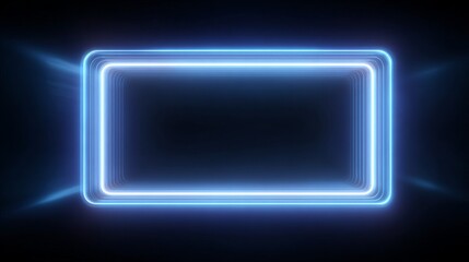 Abstract glowing neon light frame against black background