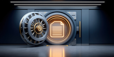 Strong digital data security protects safe file inside open vault