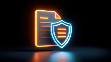 Powerful neon shield guarding document for safe digital data security