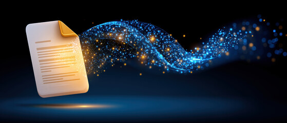 Abstract document transforming into digital data flow representing modern security