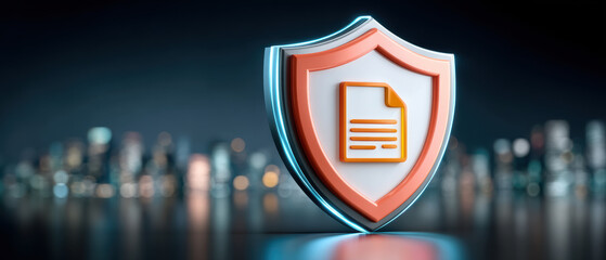 Strong digital data security shield protecting document file with safe confident feeling
