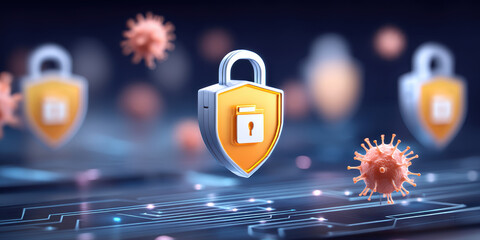 Confident digital data security shield protecting against dangerous virus