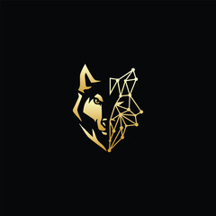 Geometric wolf head golden digital design