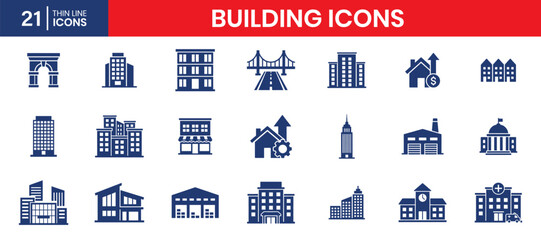 Naklejka premium Building Related Fill Color Icon Set Architecture And Construction Icons