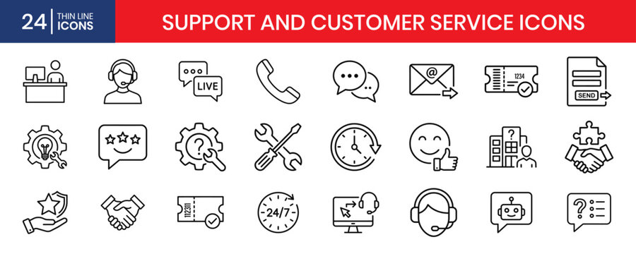 Support And Customer Service Thin Line Icon Set Help Desk