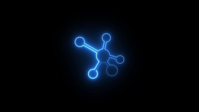 Neon Molecule icon. Glowing neon line Molecule icon isolated on black background.