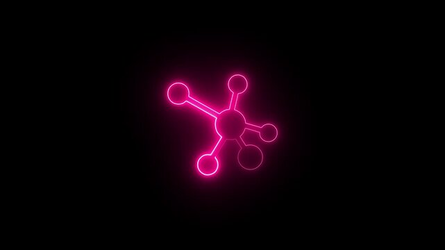 Neon Molecule icon. Glowing neon line Molecule icon isolated on black background.