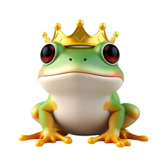 A cartoon frog wearing a gold crown sits on a transparent background