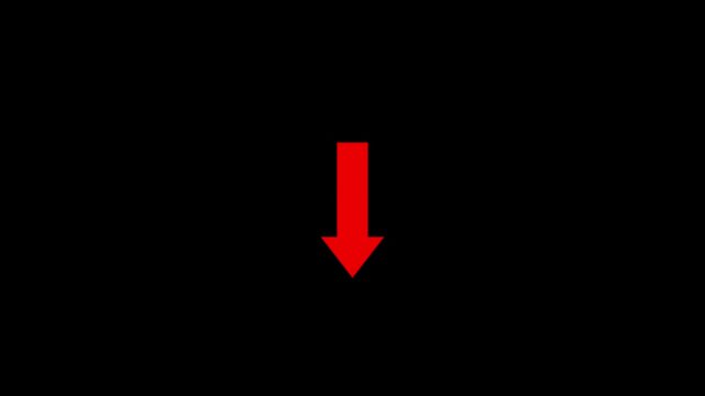 White downward arrow icon on black background representing download, decrease, decline, drop, direction, and navigation. Minimal flat design suitable for UI, web, app, business, and infographic use.