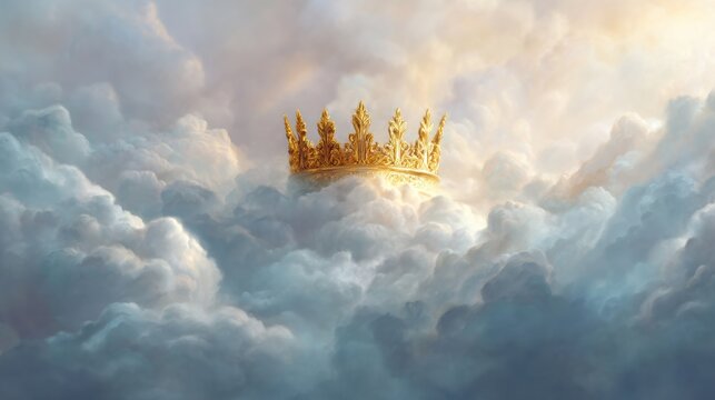 A Majestic Golden Crown Surrounded by Soft, Fluffy Clouds that Inspire Dreams and Ambition