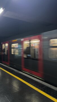 Train cars on the red line of the Milan Metro.