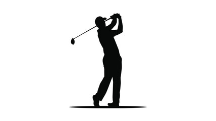 A golfer in mid swing captured as a dramatic black silhouette