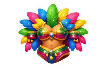Vibrant carnival costume design with colorful feathers for celebration and festive decorations