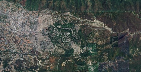 Aerial View of Dense Urban Sprawl in Caracas, Venezuela - Andean Valley Metropolis