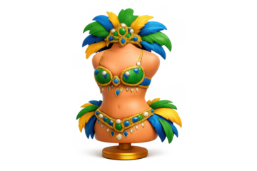 Vibrant carnival costume display on mannequin for festive celebrations