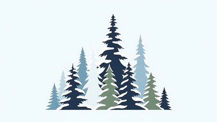 Fototapeta premium Snowy evergreen forest landscape with colorful trees in winter wonderland scene