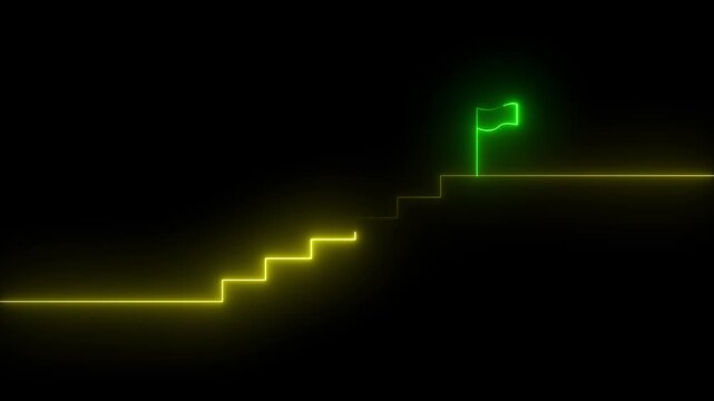 stairs icon sign icon animation on Glowing neon business graph chart concept . Business improve concept, market signs in neon lights Glowing neon line . 4K.