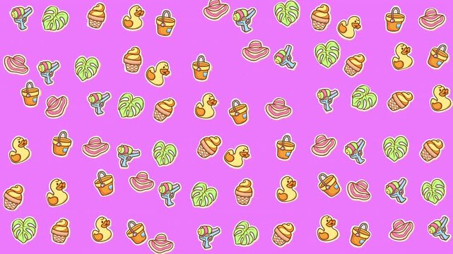 Repeating pattern of easter objects on pink background, suitable for greeting cards, invitations, and holiday designs. Great for springthemed projects.