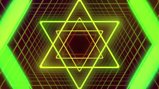 Neon Star of David Animation Loop.