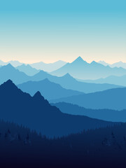 Fototapeta premium Serene Blue Mountain Range Vector Illustration with Layered Peaks at Dusk