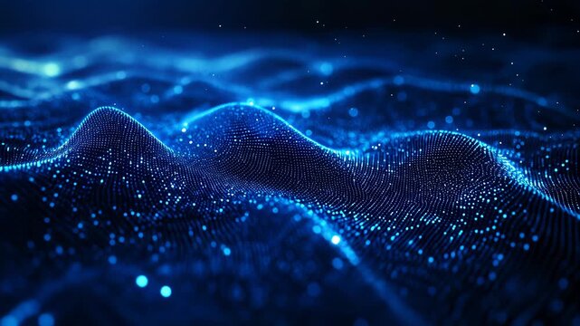 Abstract Digital Particle Wave in Blue Space