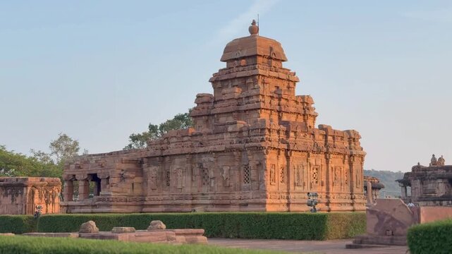 A beautiful Nagara-style temple at Pattadakal, Karnataka, known for its tall curving shikhara and fine Chalukyan stone carvings.Built in the 7th century, a UNESCO WORLD HERITAGE SITE.