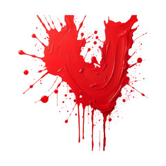 A vibrant red paint splatter in the shape of a V on a solid black background on transparent background