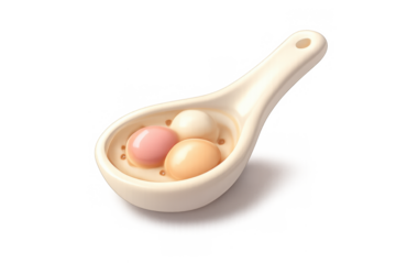 Modern ceramic soup spoon with minimalistic design featuring colorful spheres