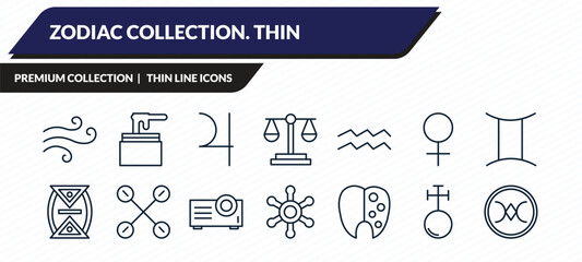 zodiac collection. thin icons set - air, wax, jupiter, antimony, still outline vector collection. © IconArt