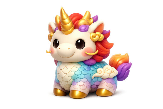 Mystical qilin icon with vibrant colors for fantasy decoration and design