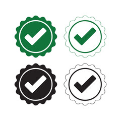 Green and black checkmark icons in circular frames with scalloped edges for approval and confirmation in a modern graphic design style