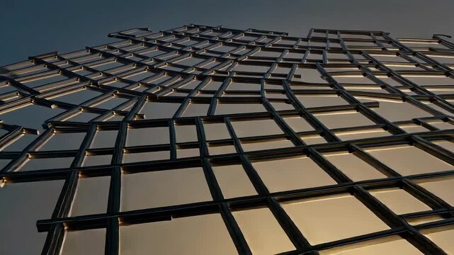 Modern architectural grid pattern with warm lighting effects