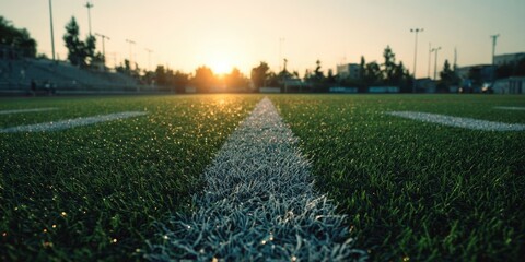 Sunny Football Field at Sunset with Vibrant Lighting