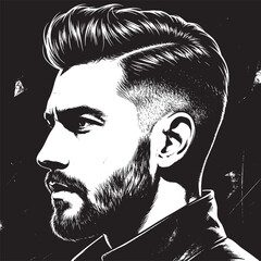 Masculine Profile Portrait of a Man with Sharp Fade Haircut and Groomed Beard Vector © NXTall