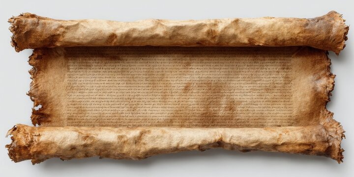 Vintage Blank Unrolled Parchment Scroll with Tattered Edges on Transparent Background
