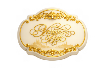 Elegant venetian ball invitation design featuring ornate gold elements and classic typography